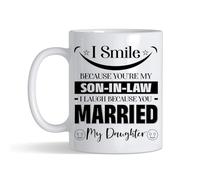 Crunchy Carrots Funny Son-in-Law Mug - I Smile Because You're My Son-in-Law I Laugh Because You Married My Daughter 11 oz Ceramic Coffee Mug. (White)