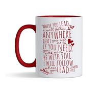 Crunchy Carrots Gilmore Girls Mug - Where You Lead I Will Follow Anywhere 11 oz Ceramic Coffee Mug for Birthday, Christmas, Best Friend. (Red Inside and Handle)