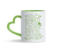 Crunchy Carrots Gilmore Girls Mug - Where You Lead I Will Follow Anywhere 11 oz Coloured Heart Handle Ceramic Coffee Mug for Birthday, Christmas, Best Friend. (Green Heart Handle)