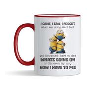 Crunchy Carrots I Came, I Saw, I Forgot Funny 11 oz Coloured Rim and Handle Ceramic Coffee Mug for Him, Her, Birthday, Mother’s Day, Father’s Day. (Red Rim)