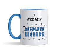 Crunchy Carrots I Work with Absolute Legends Mug - 11 oz Ceramic Coffee Mug for Work Friends, Colleague, Boss, Leaving Job Gifts, Retirement Mug (Blue Inside and Handle)