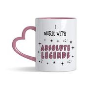 Crunchy Carrots I Work with Absolute Legends Mug - 11 oz Coloured Heart Handle Ceramic Coffee Mug for Work Friends, Colleague, Boss, Leaving Job Gifts, Retirement Mug (Pink Heart Handle)
