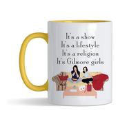 Crunchy Carrots Show, Lifestyle, Religion, It's Gilmore Girls 11 oz Ceramic Coffee Mug for Birthday, Christmas, Best Friend. (Yellow Inside and Handle)