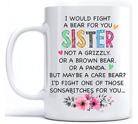 Crunchy Carrots Sister Coffee Mug I Would Fight A Bear for You Sister Mugs Mug for Sister from Brother Sibling Mom Dad Friend 11 oz