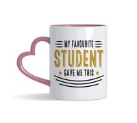 Crunchy Carrots Teachers Gift, My Favourite Student gave me This, Teacher Appreciation Gift, 11 oz Coloured Heart Handle Ceramic Coffee Mug. (Pink Heart Handle)