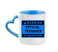 Crunchy Carrots Teenager Mug - Warning Official Teenager May Contain Attitude - Cup - Funny 13th Birthday Teen 13 Years Old Heart Coloured Handle 11 oz Mug (Blue)
