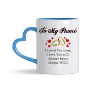 Crunchy Carrots Valentine’s Day Mug - to My Fiancé 11 oz Coloured Heart Handle Ceramic Coffee Mug. (Blue Heart Handle)