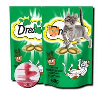 Crunchy Catnip Treats & Toy Bundle - 2 x 60g Cat Biscuits with Interactive Treat Dispensing Ball | Cat Treats for Indoor Cats, Kittens 2-12 Months & Seniors | Enrichment Puzzle Snack Set