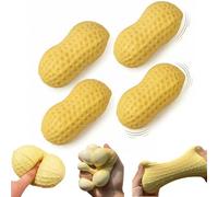 Crunchy Peanut Squishy Toy for Adults, Tear-Resistant TPR Squeeze Dough Ball Calming Hand Toys, Slow Rising Fidget Sensory Peanut Stress Ball with Satisfying Tactile Feedback, 4.3" (4Pcs)