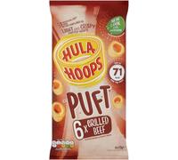 Crunchy Potato Rings Snacks Multipack (6 x 15g Bags), Vegetarian Snack, No Artificial Flavours, Colours or MSG (Hula Hoops Puft Grilled Beef Multipack Crisps 6x15g)