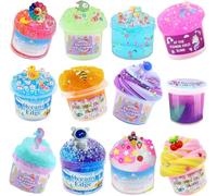 Crunchy Slime Set 12 Packed for Kids,Super Soft and Non-Sticky Stress Relief Clear Slime Kit Toy,DIY Butter Slime Party Favor for Girls & Boys Goodie Bags Stuffers