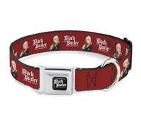 Crunchyroll Pet Collar, Dog Collar Metal Seatbelt Buckle, Black Butler Edgar Redmond Pose and Title Logo Red, 16 to 23 Inches 1.5 Inch Wide