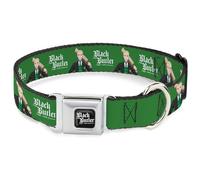 Crunchyroll Pet Collar, Dog Collar Metal Seatbelt Buckle, Black Butler Herman Greenhill Pose and Title Logo Green, 13 to 17 Inches 1.5 Inch Wide