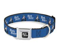 Crunchyroll Pet Collar, Dog Collar Metal Seatbelt Buckle, Black Butler Lawrence Bluewer Pose and Title Logo Blue, 20 to 31 Inches 1.5 Inch Wide