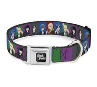 Crunchyroll Pet Collar, Dog Collar Metal Seatbelt Buckle, Black Butler Six Character Pose Blocks Multi Color, 13 to 17 Inches 1.5 Inch Wide