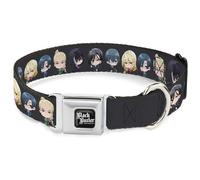 Crunchyroll Pet Collar, Dog Collar Metal Seatbelt Buckle, Black Butler Six Chibi Characters Poses Black, 9.5 to 13 Inches 1.0 Inch Wide