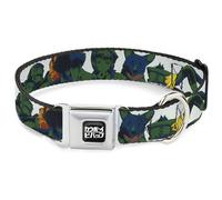 Crunchyroll Pet Collar, Dog Collar Metal Seatbelt Buckle, Cowboy Bebop Crew Group Pose and Logo White Black Greens, 9.5 to 13 Inches 1.0 Inch Wide