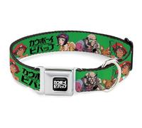 Crunchyroll Pet Collar, Dog Collar Metal Seatbelt Buckle, Cowboy Bebop Crew Group Pose and Title Logo Green Black, 20 to 31 Inches 1.5 Inch Wide