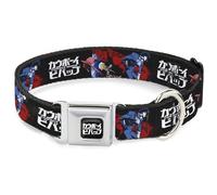 Crunchyroll Pet Collar, Dog Collar Metal Seatbelt Buckle, Cowboy Bebop Spike Pose and Crew Collage and Title Logo Black, 20 to 31 Inches 1.5 Inch Wide