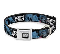 Crunchyroll Pet Collar, Dog Collar Metal Seatbelt Buckle, Cowboy Bebop Title Logo and Character Blocks Black Blues, 16 to 23 Inches 1.5 Inch Wide