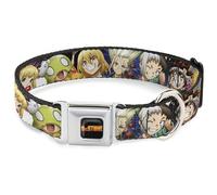 Crunchyroll Pet Collar, Dog Collar Metal Seatbelt Buckle, Dr Stone Character Group Faces Close Up, 9.5 to 13 Inches 1.0 Inch Wide