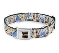 Crunchyroll Pet Collar, Dog Collar Metal Seatbelt Buckle, Dr Stone Senku Ishigami Expression Blocks Blues, 11 to 16.5 Inches 1.0 Inch Wide
