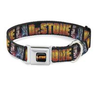 Crunchyroll Pet Collar, Dog Collar Metal Seatbelt Buckle, Dr Stone Title Logo and Ibara Senku Split Pose Black, 11 to 16.5 Inches 1.0 Inch Wide
