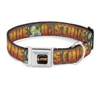 Crunchyroll Pet Collar, Dog Collar Metal Seatbelt Buckle, Dr Stone Title Logo and Suika Crying Pose Browns, 13 to 17 Inches 1.5 Inch Wide
