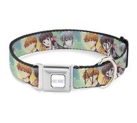 Crunchyroll Pet Collar, Dog Collar Metal Seatbelt Buckle, Fruits Basket Kyo Tohru Yuki Group Pose Greens Blues, 15 to 24 Inches 1.0 Inch Wide