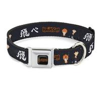 Crunchyroll Pet Collar, Dog Collar Metal Seatbelt Buckle, Haikyu Hinata and Kageyama Pose and Title Logo Black White, 11 to 16.5 Inches 1.0 Inch Wide