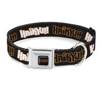 Crunchyroll Pet Collar, Dog Collar Metal Seatbelt Buckle, Haikyu Title Logos Black Orange White, 9.5 to 13 Inches 1.0 Inch Wide