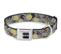 Crunchyroll Pet Collar, Dog Collar Metal Seatbelt Buckle, Hells Paradise Chibi Aza Chobei Axe Poses Scattered Gray, 9.5 to 13 Inches 1.0 Inch Wide