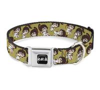 Crunchyroll Pet Collar, Dog Collar Metal Seatbelt Buckle, Hells Paradise Chibi Sagiri Sword Poses Scatter Golden Yellow, 20 to 31 Inches 1.5 Inch Wide