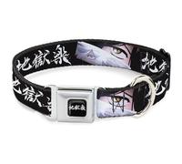 Crunchyroll Pet Collar, Dog Collar Metal Seatbelt Buckle, Hells Paradise Gabimaru and Sagiri Eyes and Logo Black White, 20 to 31 Inches 1.5 Inch Wide