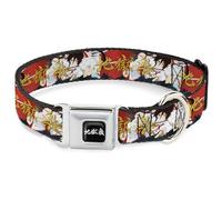 Crunchyroll Pet Collar, Dog Collar Metal Seatbelt Buckle, Hells Paradise Gabimaru and Sagiri Title Pose and Logo Red, 13 to 17 Inches 1.5 Inch Wide