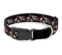 Crunchyroll Pet Collar, Dog Collar Plastic Buckle, Black Butler Ciel Phantomhive Fork Pose and Title Logo, 8.5 to 12 Inches 0.5 Inch Wide