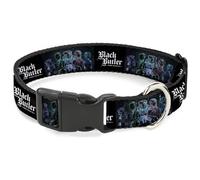 Crunchyroll Pet Collar, Dog Collar Plastic Buckle, Black Butler Five Character Group Pose and Title Logo Black, 7 to 8.5 Inches 0.5 Inch Wide