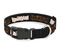 Crunchyroll Pet Collar, Dog Collar Plastic Buckle, Haikyu Title Logos Black Orange White, 11 to 16.5 Inches 1.0 Inch Wide