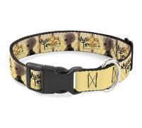 Crunchyroll Pet Collar, Dog Collar Plastic Buckle, Mushoku Tensei Guardian Fitz Pose and Title Logo Tan, 7 to 8.5 Inches 0.5 Inch Wide