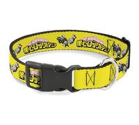 Crunchyroll Pet Collar, Dog Collar Plastic Buckle, My Hero Academia Character Trio Pose and Title Logo Yellow, 15 to 24 Inches 1.0 Inch Wide