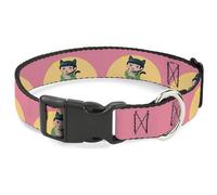 Crunchyroll Pet Collar, Dog Collar Plastic Buckle, The Apothecary Diaries Chibi Maomao Cat Pose Pink Yellow, 16 to 23 Inches 1.5 Inch Wide