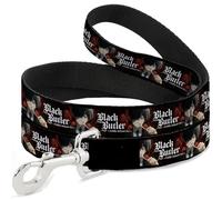 Crunchyroll Pet Leash, Dog Leash, Black Butler Ciel Phantomhive Fork Pose and Title Logo, 6 Feet Long 1.0 Inch Wide