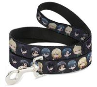 Crunchyroll Pet Leash, Dog Leash, Black Butler Six Chibi Characters Poses Black, 4 Feet Long 1.0 Inch Wide