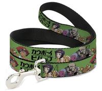 Crunchyroll Pet Leash, Dog Leash, Cowboy Bebop Crew Group Pose and Title Logo Green Black, 6 Feet Long 1.5 Inch Wide