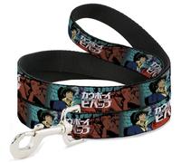 Crunchyroll Pet Leash, Dog Leash, Cowboy Bebop Spike and Faye Brick Pose and Logo Blues Reds, 6 Feet Long 1.5 Inch Wide