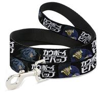 Crunchyroll Pet Leash, Dog Leash, Cowboy Bebop Spike and Vicious Pose and Logo Black Blues, 4 Feet Long 0.5 Inch Wide