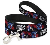 Crunchyroll Pet Leash, Dog Leash, Cowboy Bebop Spike Pose and Crew Collage and Title Logo Black, 6 Feet Long 0.5 Inch Wide