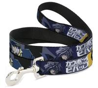 Crunchyroll Pet Leash, Dog Leash, Cowboy Bebop Spike Vicious and Faye Pose and Logo Blue Yellow, 6 Feet Long 1.5 Inch Wide