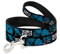 Crunchyroll Pet Leash, Dog Leash, Cowboy Bebop Title Logo and Character Blocks Black Blues, 6 Feet Long 1.5 Inch Wide