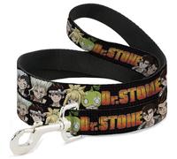 Crunchyroll Pet Leash, Dog Leash, Dr Stone Title Logo and Character Group Black, 4 Feet Long 1.5 Inch Wide
